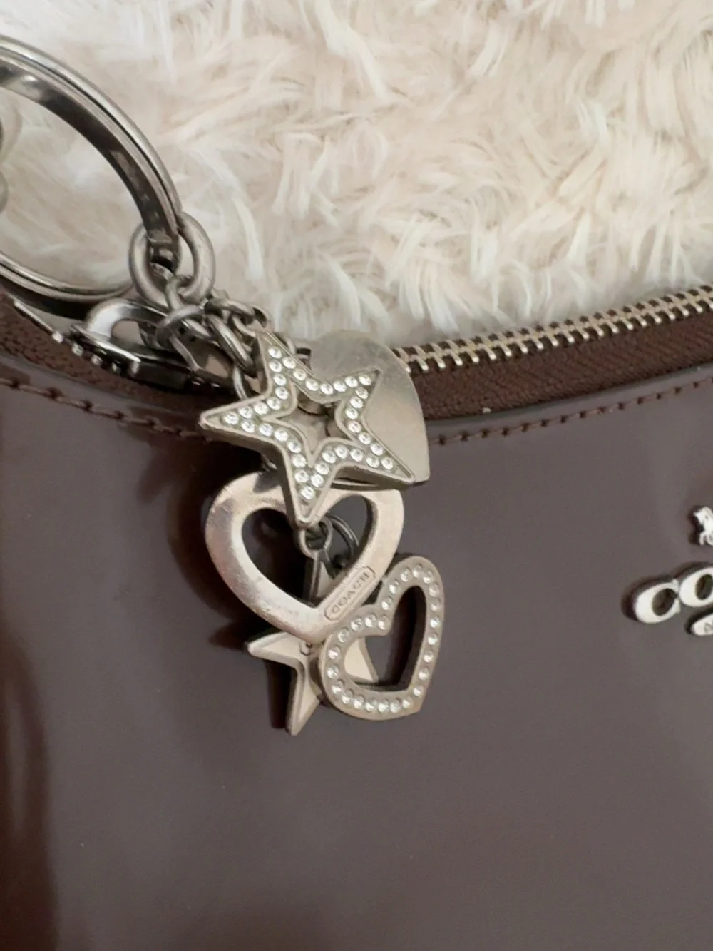 Coach Swarovski keychain with Pink Enamel Tag & Rhinestone Charms